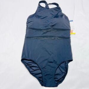 Lands’ End 1 Pc Swimsuit Woman’s Small Black Cross Strap New with Tags